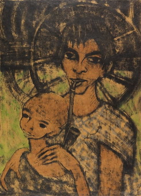 Otto Mueller - Zigeunermadonna (Zigeunerin mit Kind vorm Wagenrad)