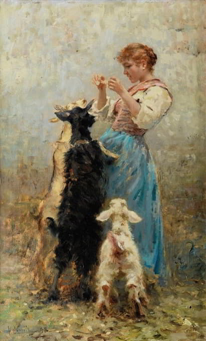 Vincenzo Caprile - Young woman feeding goats