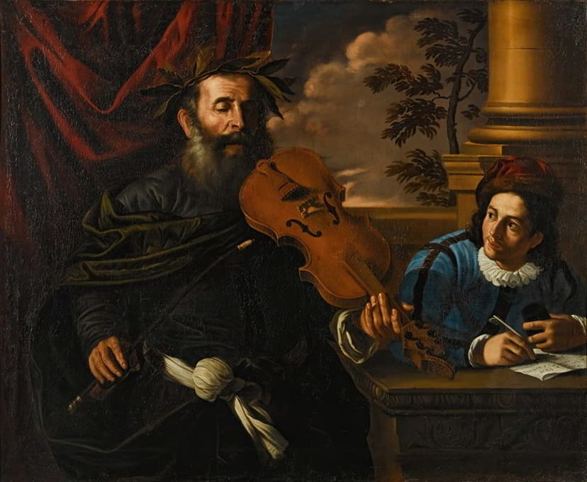 Follower of Pier Francesco Mola - Homer playing the violin, in the company of a pupil