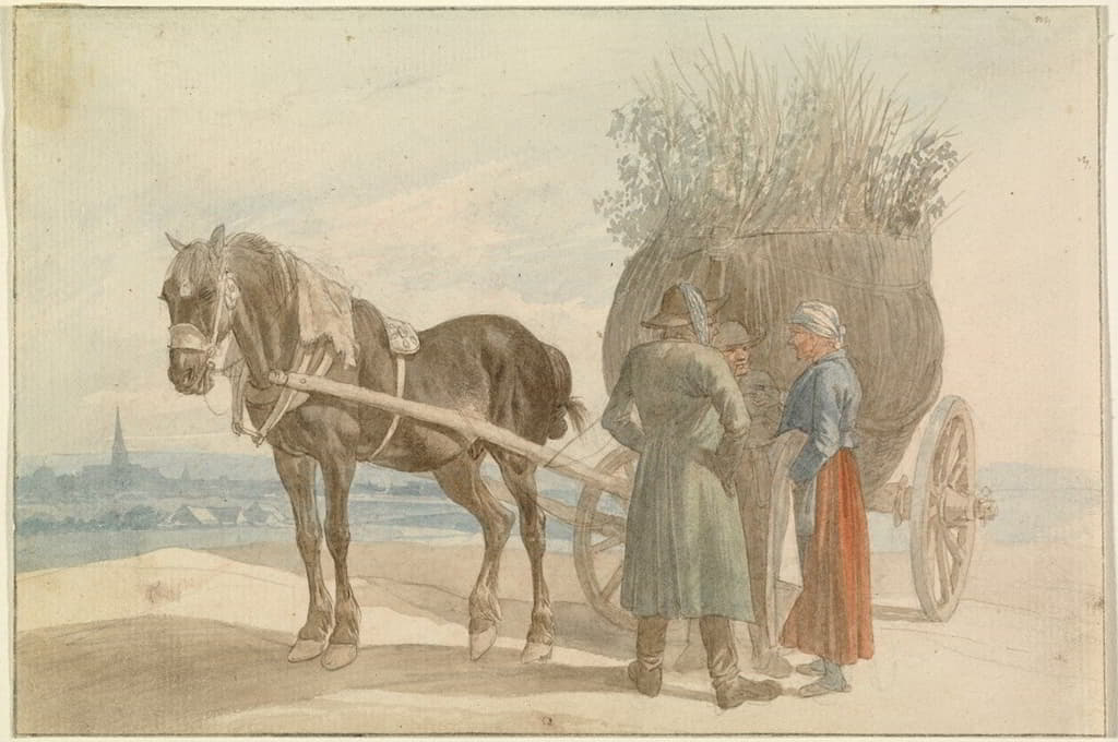 奥地利农民带着马车，远处可以看到维也纳