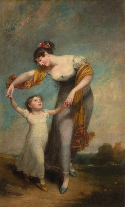 风景画中母亲和孩子的肖像