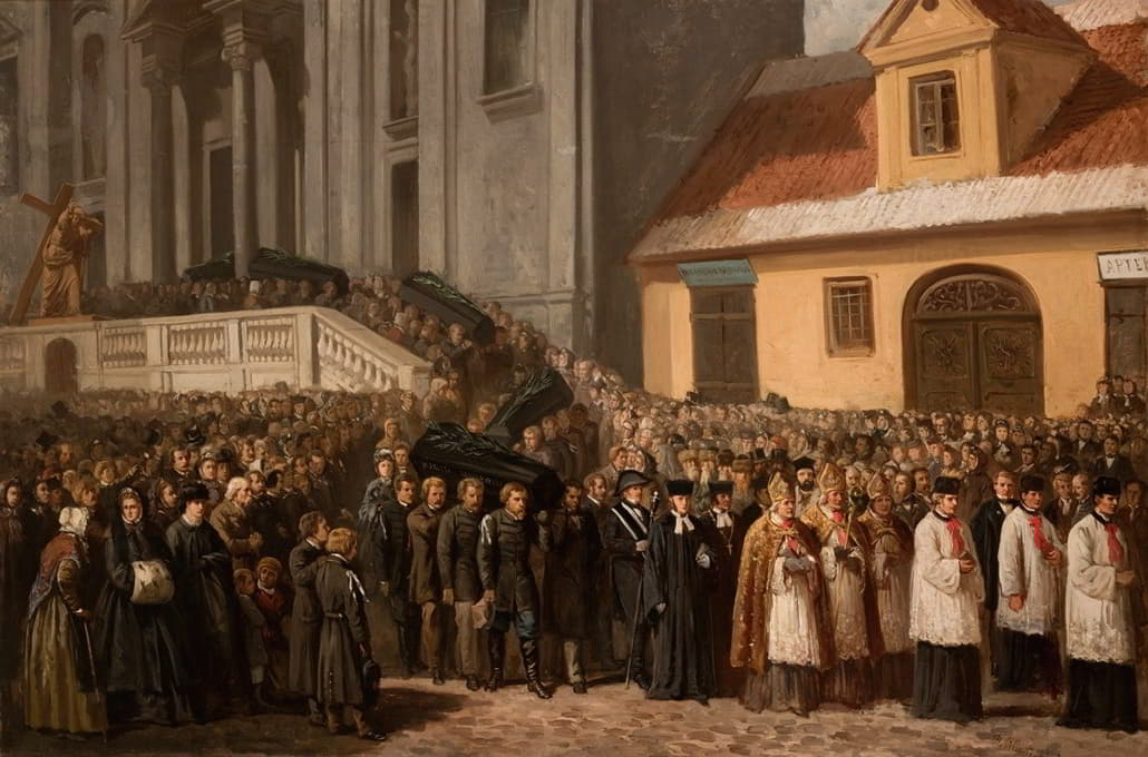 在华沙为1861年示威的五名受害者举行葬礼