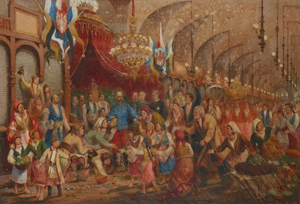 Hipolit Lipiński - The Emperor in the Sukiennice (Cloth Hall) Among the People of Krakow