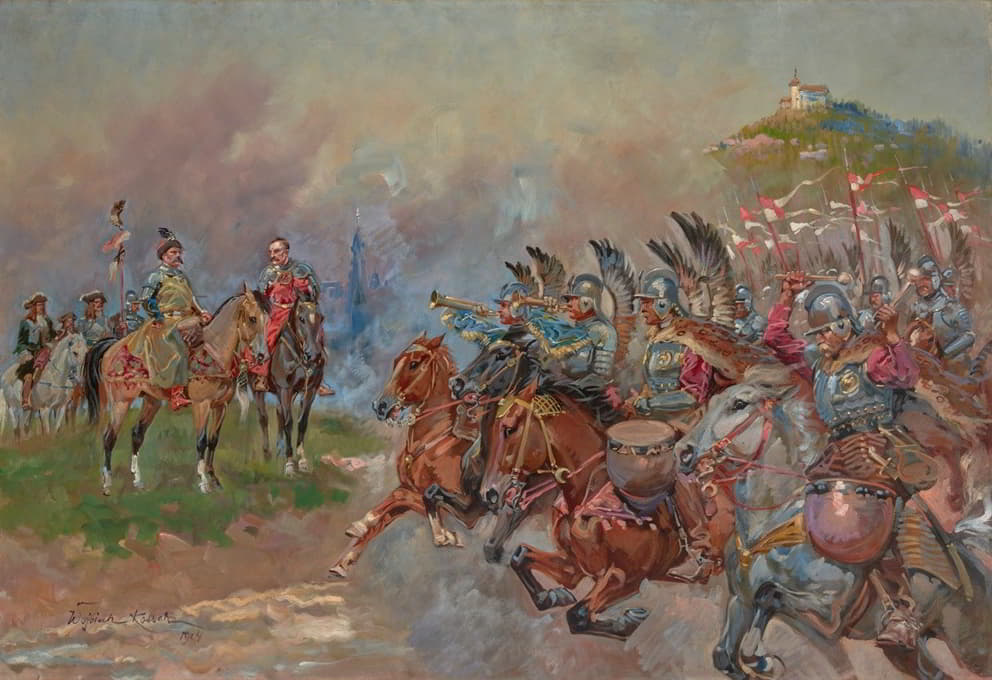 Wojciech Kossak - Polish Hussars Parading in Front of King John III Sobieski