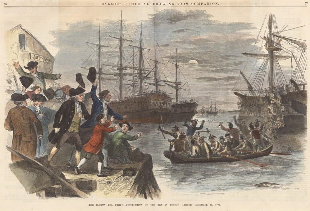 波士顿茶党——1773年12月16日，在波士顿港摧毁茶叶