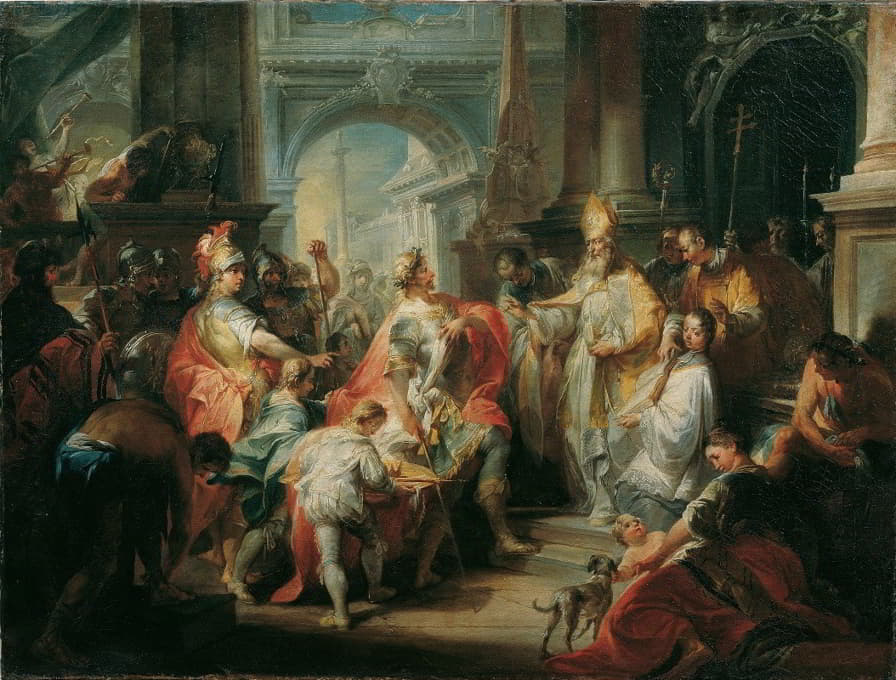 神圣的安布罗修斯禁止皇帝狄奥多西进入米兰大教堂
