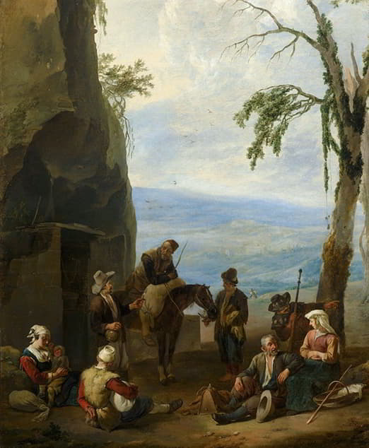 Johannes Lingelbach - Italian Landscape with Resting Peasants