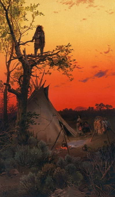Thomas Moran - On the Lookout. – A Ute. Camp, Utah. (1881)