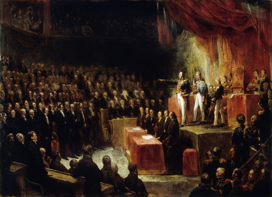 1830年8月9日，路易·菲利普在密室前宣誓就职