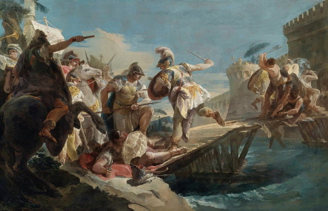 Follower Of Giovanni Battista Tiepolo - The Wounded Horatius Cocles Swimming The Tiber