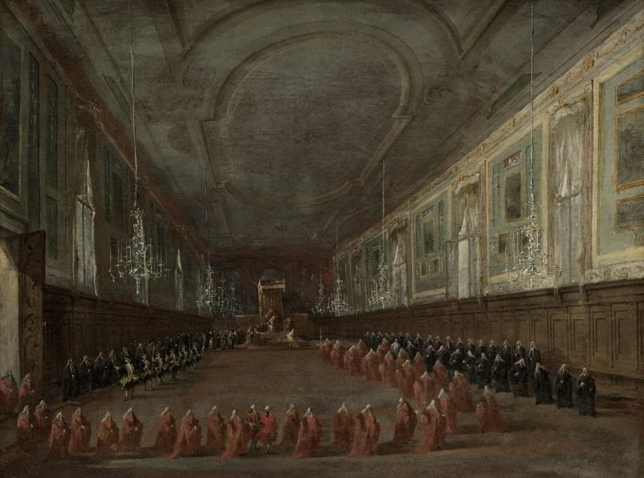 教皇皮亚斯六世在党卫军大厅下了宝座向教宗道别。乔瓦尼·保罗，1782年