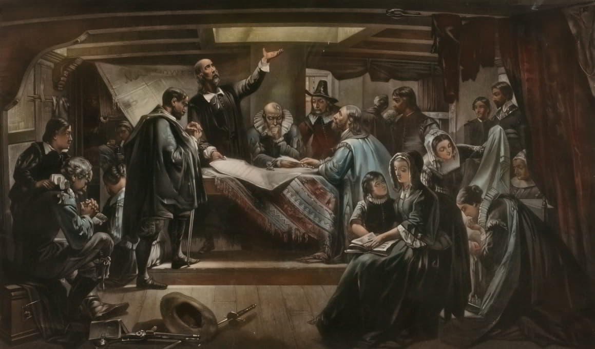 George Edward Perine - Edwin White, Signing of the Compact in the Cabin of the Mayflower