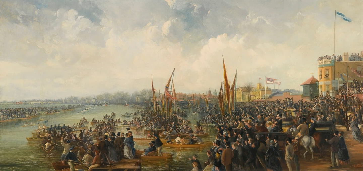 James Baylis Allan - The Finishing Line Of The Oxford And Cambridge Boat Race At Mortlake