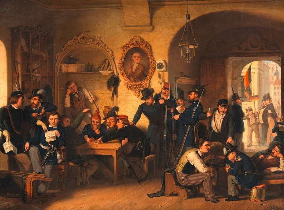 Franz Schams - Studentenwachstube der Akademischen Legion in der Aula der alten Universität im Jahre 1848