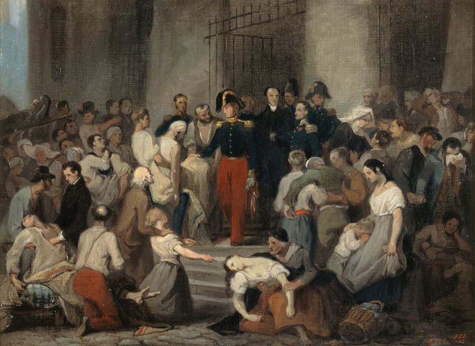 1832年霍乱爆发期间，奥尔良公爵在迪厄探望病人