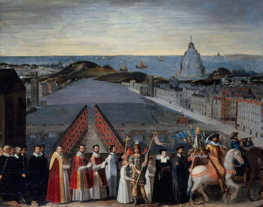 巴黎圣米歇尔杜蒙特朝圣者兄弟会在新桥上游行，现为第一区