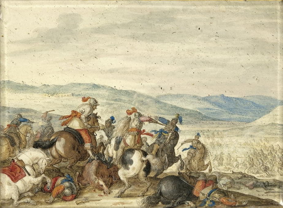 Bartholomäus Dietterlin - Cavalry Skirmish Mountainous Landscape