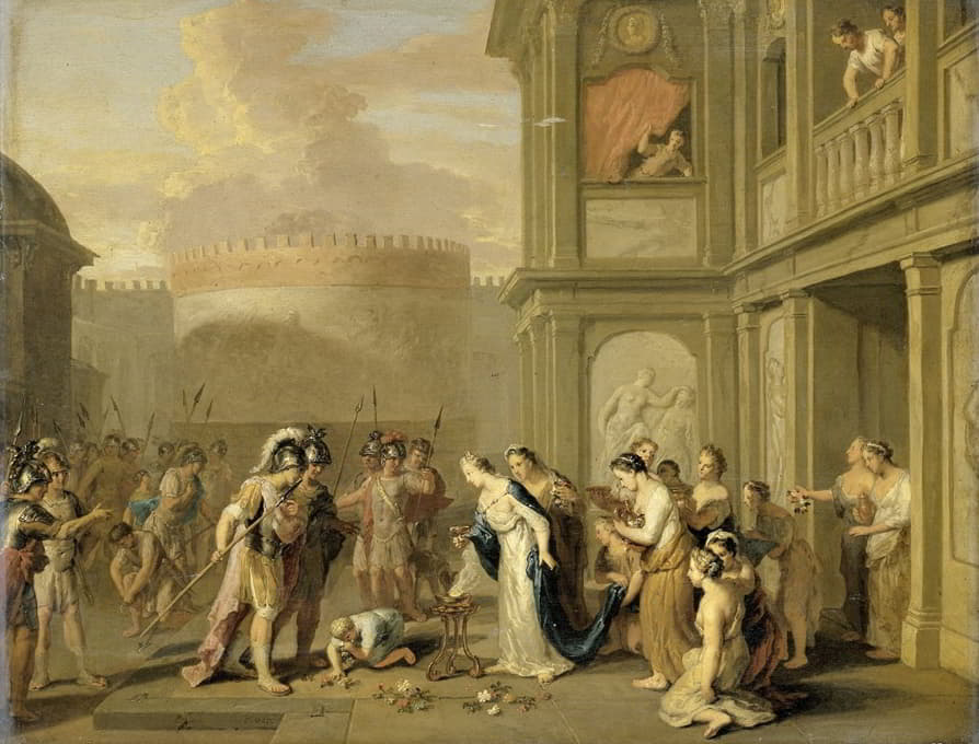 亚历山大大帝征服马萨卡后，克里奥菲斯女王向他献上葡萄酒