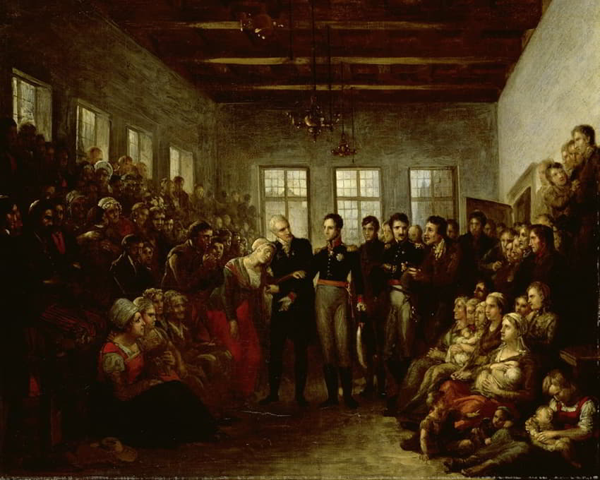 1825年2月14日，奥兰治王子在阿姆斯特丹施舍者孤儿院探望洪水灾民