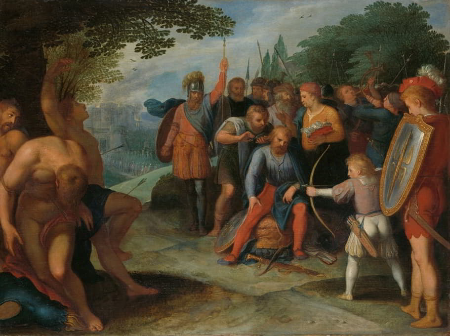 Otto van Veen - Julius Civilis Having his Hair Cut after the Fall of Vetera, while his Son Kills Some of the Captives