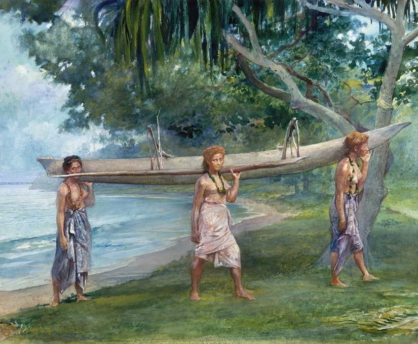 John La Farge - Girls Carrying a Canoe-Vaiala in Samoa
