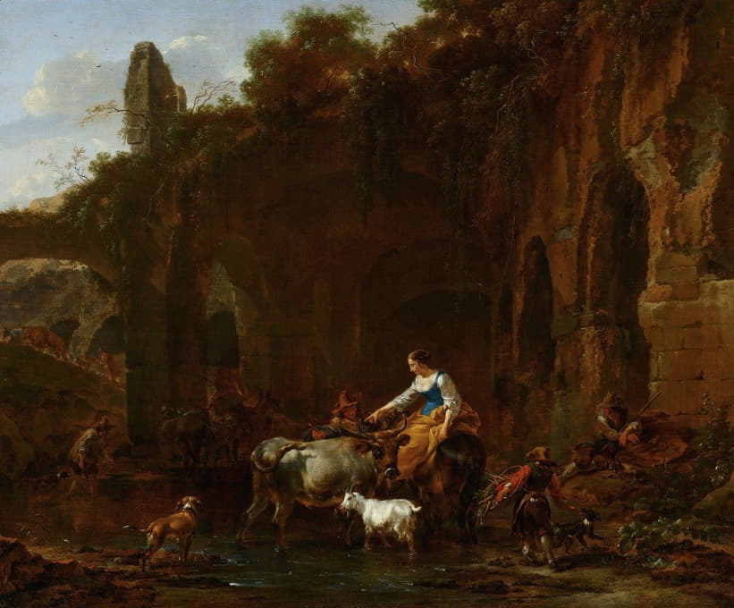 Nicolaes Pietersz. Berchem - Shepherds beside Roman Ruins