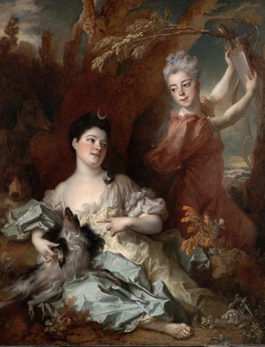 德蒙索罗伯爵夫人和她姐姐的画像，是狄安娜和一名随从