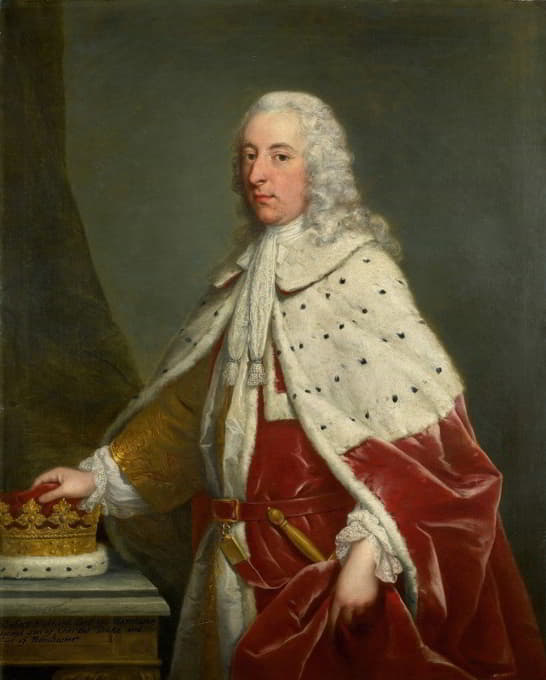 曼彻斯特第六伯爵和第三公爵罗伯特·蒙塔古（1710-1712年）的肖像，四分之三长，穿着州长袍，戴着公爵的冠冕