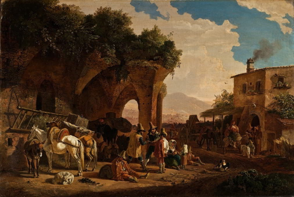 Heinrich Bürkel - Scene In Front Of An Italian Osteria