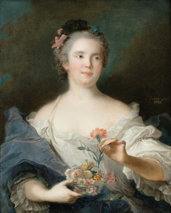 一位手持康乃馨的女士的肖像，据说是法国公爵夫人