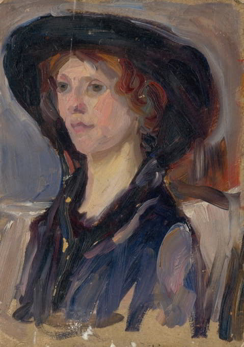 Ľudovít Pitthordt - Head Study Of A Girl In A Hat