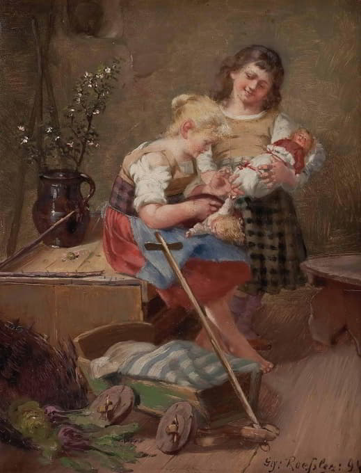 Georg Rössler - Zwei Mädchen mit Puppen