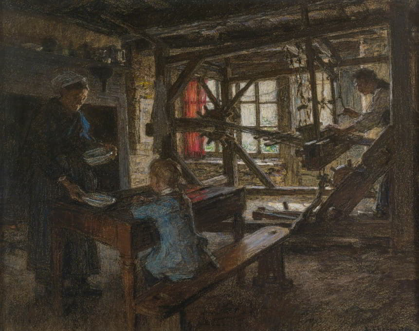 Léon Augustin Lhermitte - Figures In A Cottage Interior