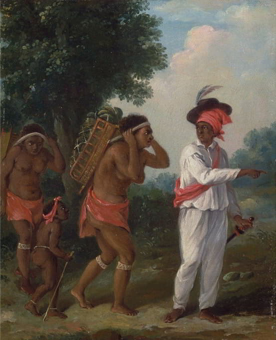Agostino Brunias - West Indian Man Of Color, Directing Two Carib Women With A Child