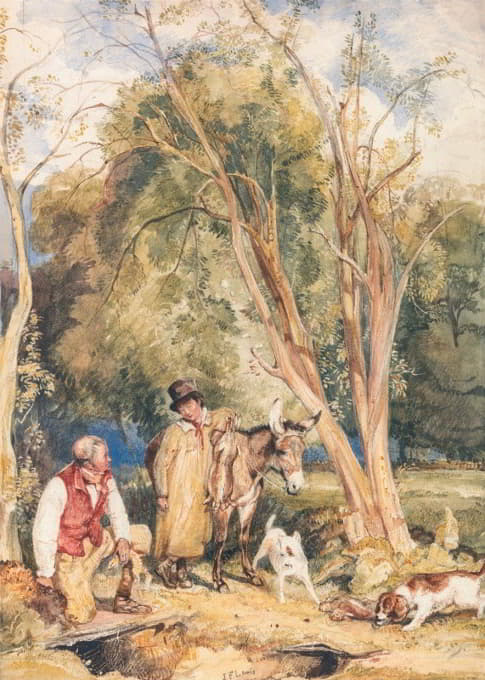 猎场看守人和男孩在搜寻兔子