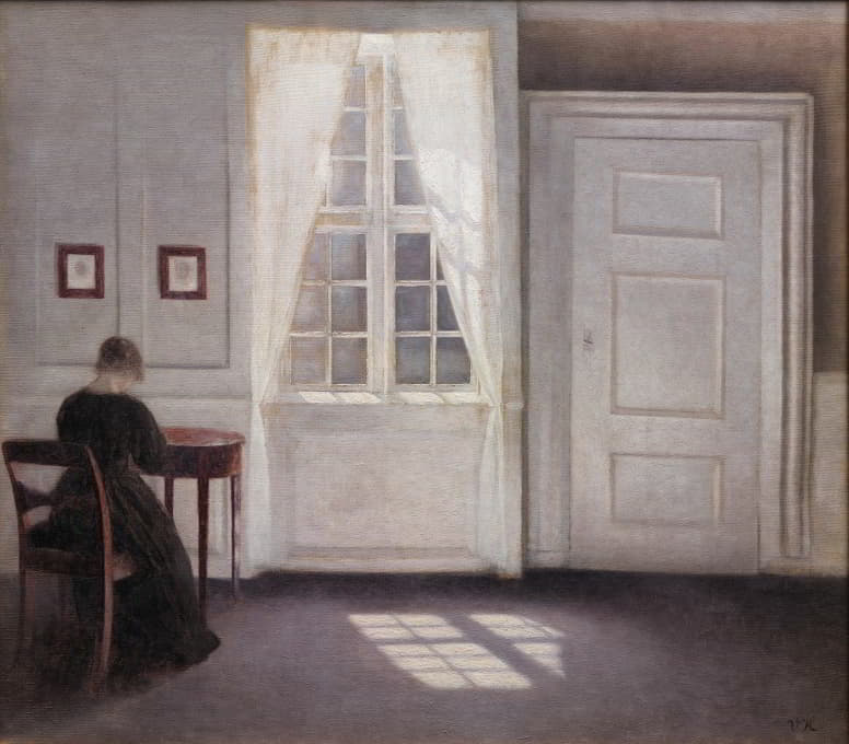 哥本哈根斯特拉德加德艺术家家中的一个房间，与艺术家的妻子在一起