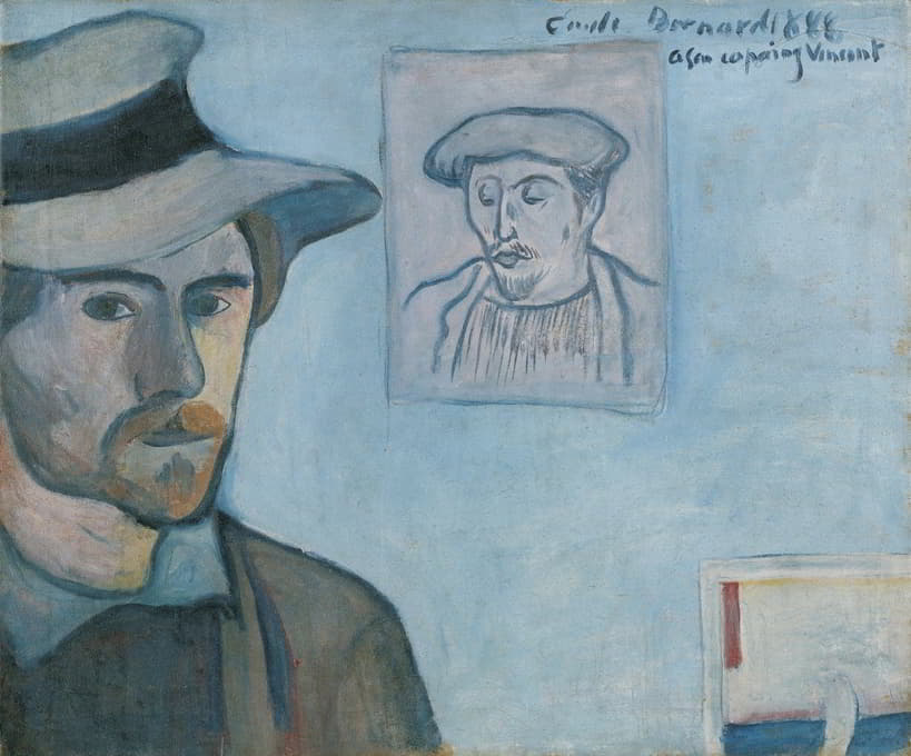 Emile Bernard - Self-portrait with portrait of Gauguin