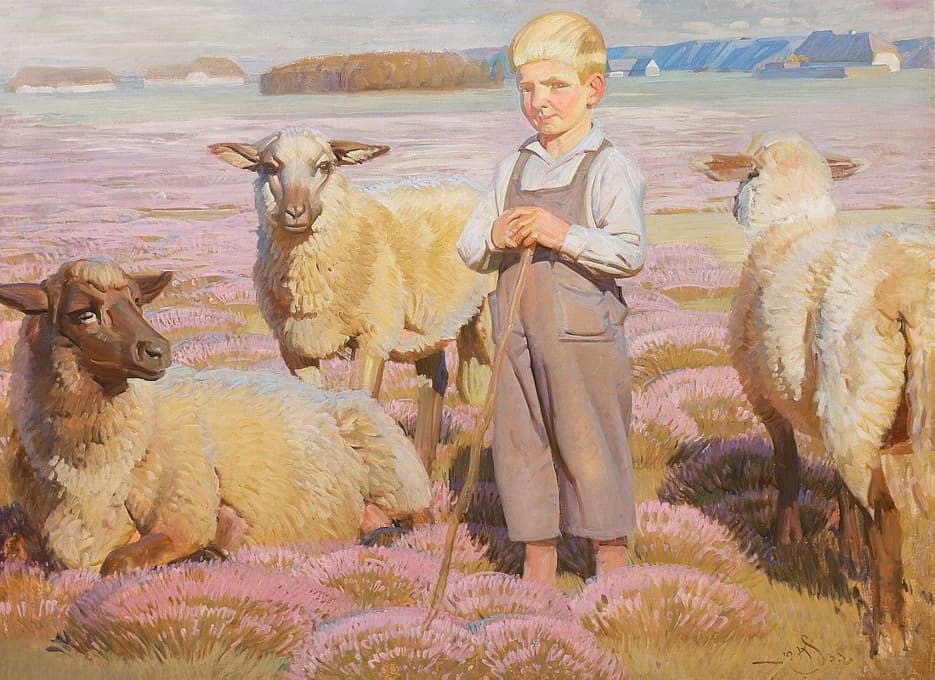 Knud Sinding - Landskab med får og hyrdedreng