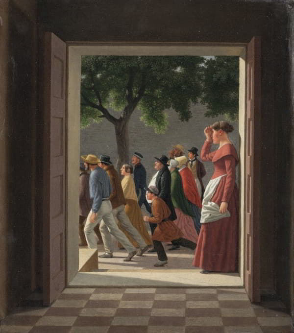 C.W. Eckersberg - View through a Door to Running Figures