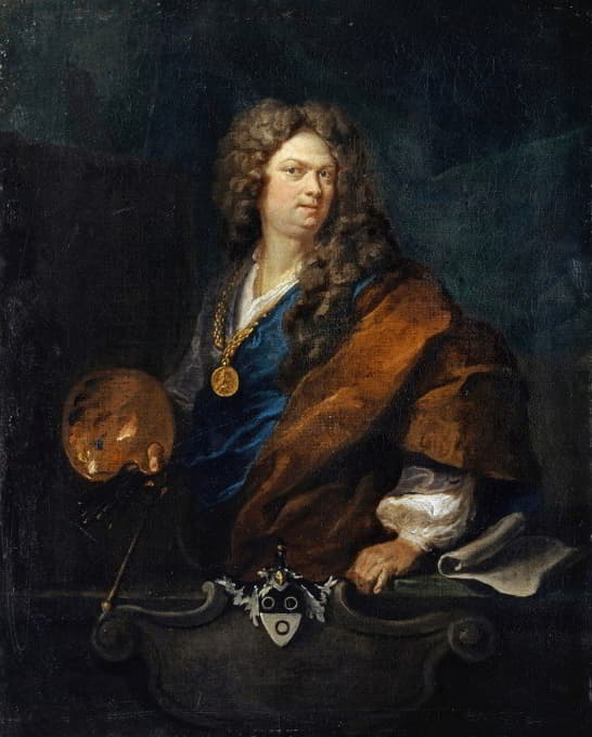 Johann Rudolf Huber the elder - Self-Portrait with Family Coat of Arms