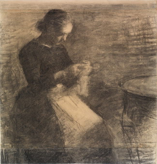 Vilhelm Hammershøi - Portrait of Ida Hammershøi with Needlework