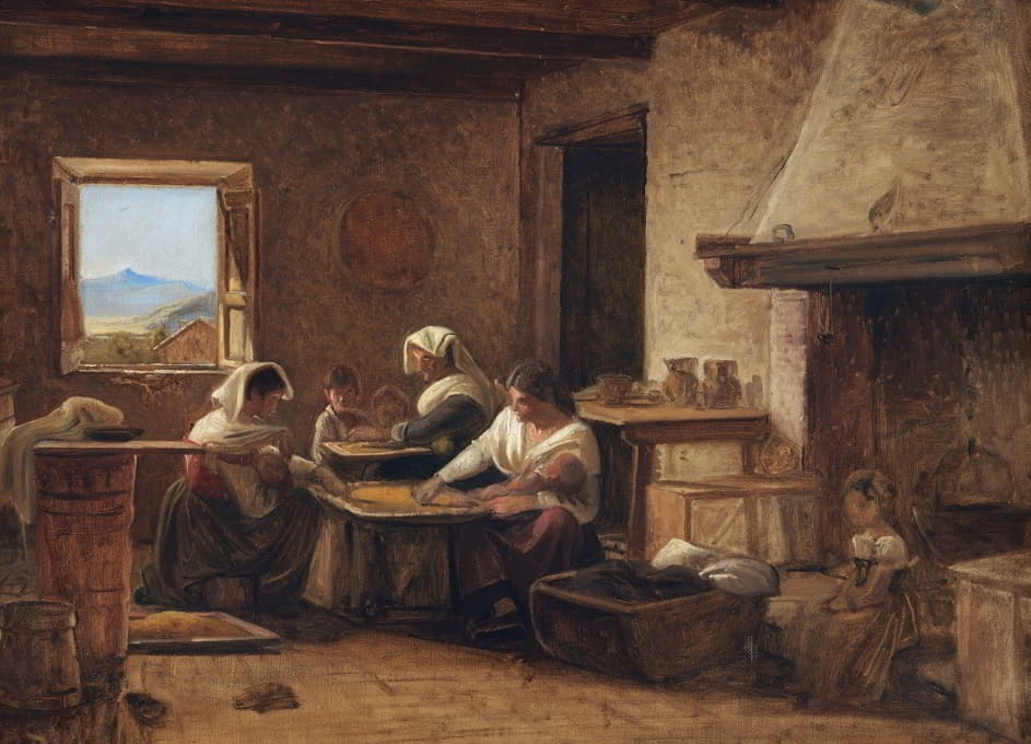 在意大利奥列瓦诺附近一座农舍的厨房里工作的妇女