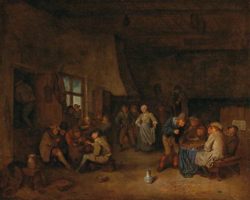 Egbert van Heemskerck I - A Tavern Interior With Peasants Playing Triktrak