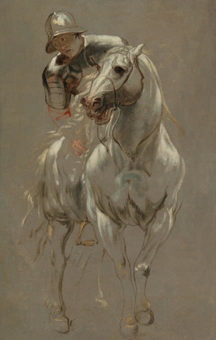 Follower of Anthony van Dyck - A Soldier In Armour On Horseback