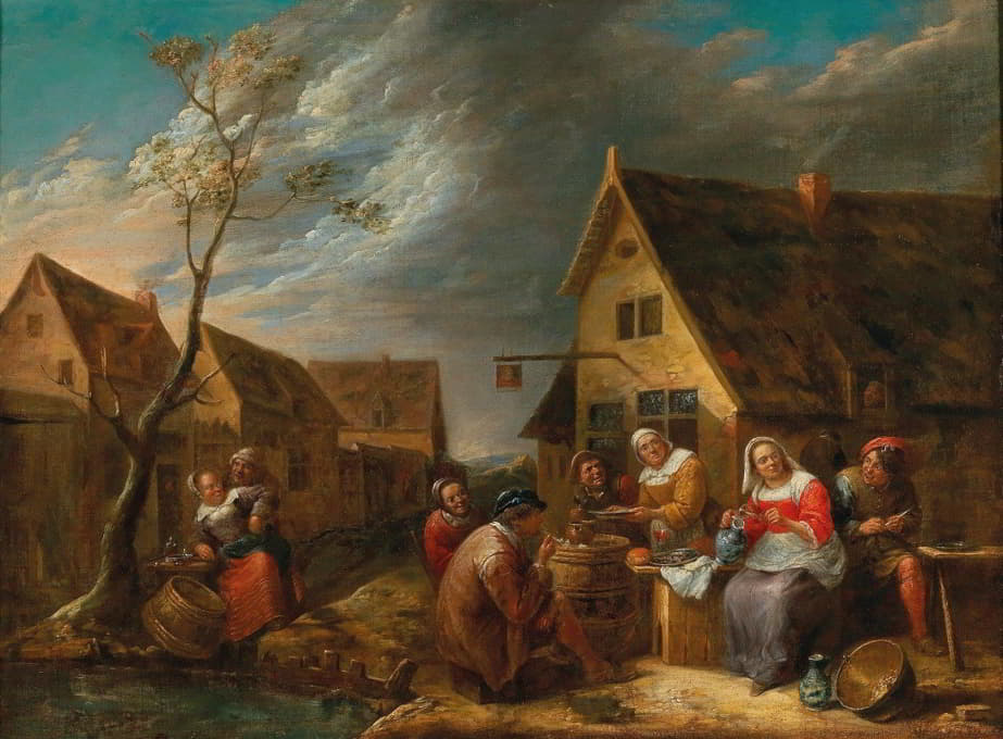 Gillis van Tilborgh - A Merry Company Of Peasants In Front Of A Tavern