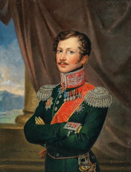 俄罗斯帝国陆军少将帕维尔·亚科夫列维奇（保罗·安德烈亚斯饰）冯·伦内坎普夫（哈尔姆，1790-1857年，圣彼得堡，利沃尼亚）的四分之三长画像