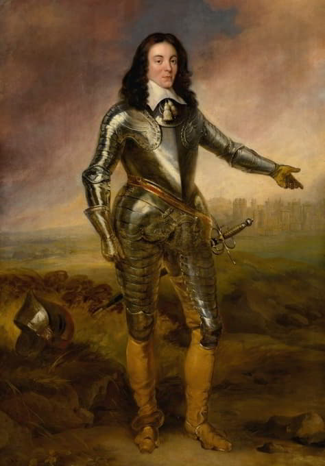一位绅士的肖像，可能是赛克豪斯的约瑟夫·普尔上尉，身穿盔甲，站在风景中