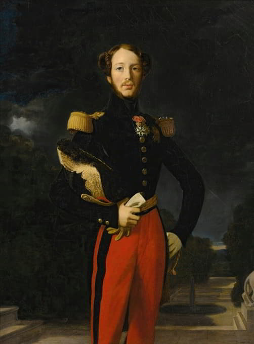 奥尔良公爵费迪南德·菲利普王子的肖像，在圣克劳德城堡花园前