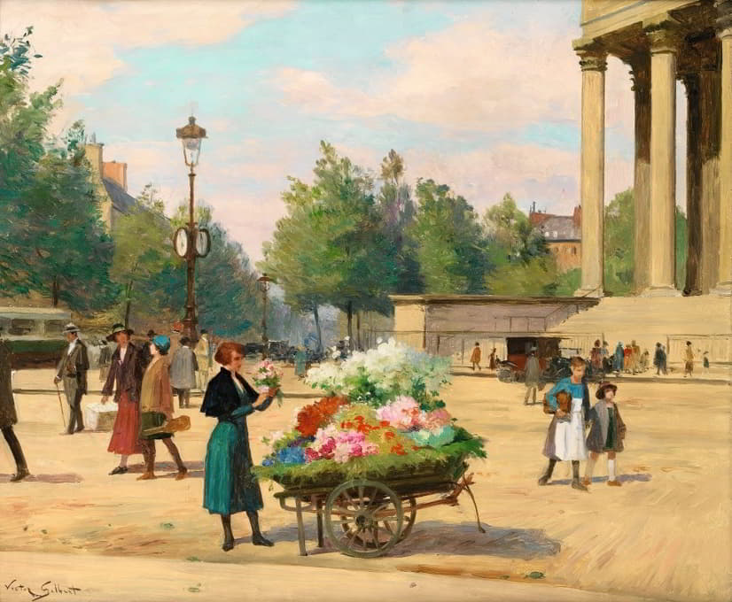 巴黎玛德莱娜教堂前的卖花人