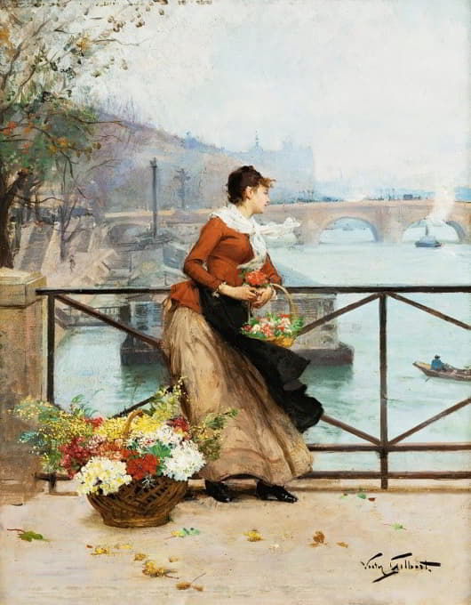 巴黎艺术桥上的卖花小贩